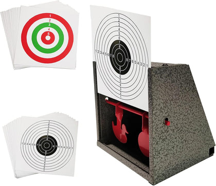 BB Trap Target with 20pcs Paper Targets and Resetting Metal Shooting Target for Airsoft Pellet Gun Rifle BB Gun