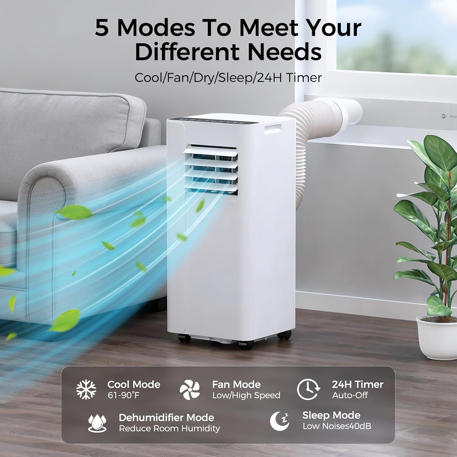 Portable Air Conditioner 16000 BTU, Smart WiFi APP & Remote Control, 5-in-1 AC Unit Cools up to 750 Sq.Ft, 40dB Ultra