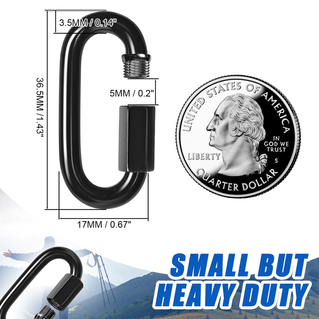 Kinlink M3.5 1.5" Quick Link Black Chain Connector Screw Carabiner 6 Pack