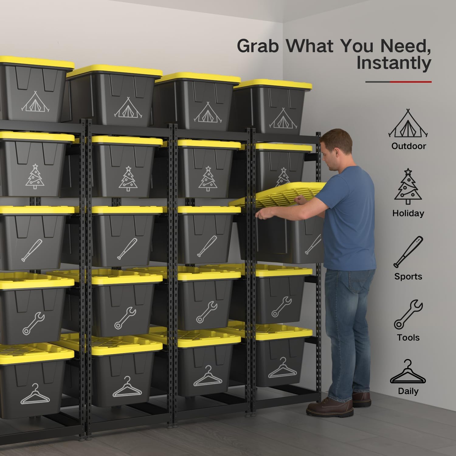 27 Gallon Tote Storage Rack, Heavy-Duty Storage Bin Rack Organizer, 5-Tier Standing Storage Bin Shelves, 250 lb