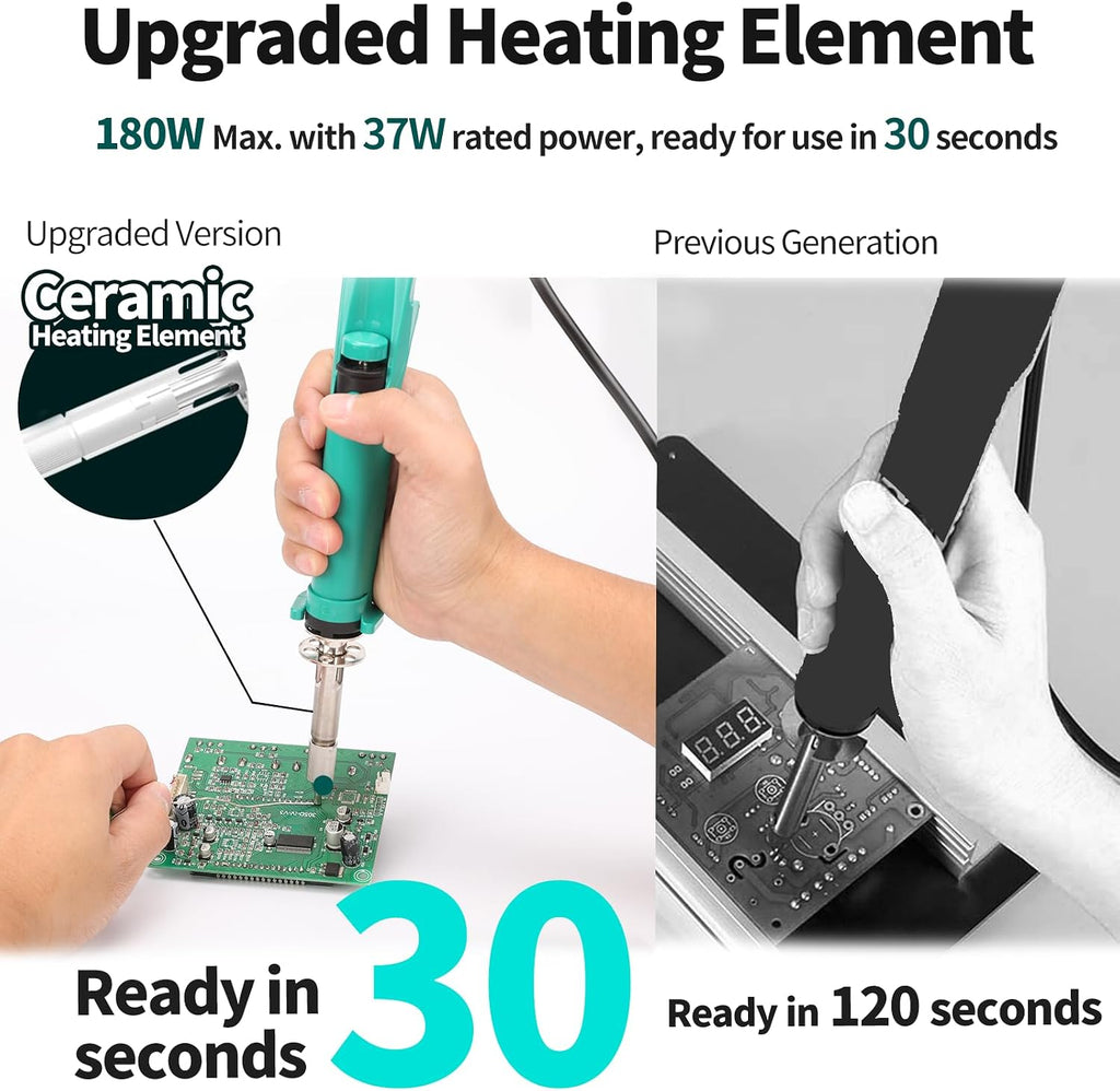 YIHUA 929D VI Temperature Controlled Electric Desoldering Iron with Upgraded Performance Heated Solder Sucker Tool with 3 Nozzles Soldering Iron Pump Function