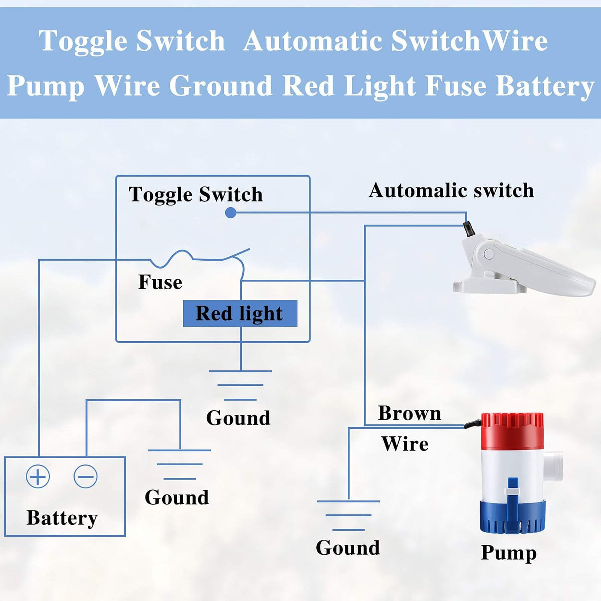 Boat Bilge Water Pump12V 1100 GPH with Float Switch for Boats, 2 Pieces