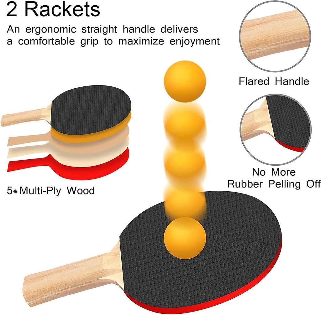 Ping Pong Paddle Set, Portable Table Tennis Set with Retractable Net,Rackets,Balls and Carry Bag for Indoor/Outdoor