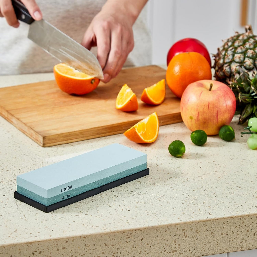 Knife Sharpening Stone with Non-slip Rubber Base, 400/1000 Grit Premium Whetstone, Double-Sided Knife Sharpener for
