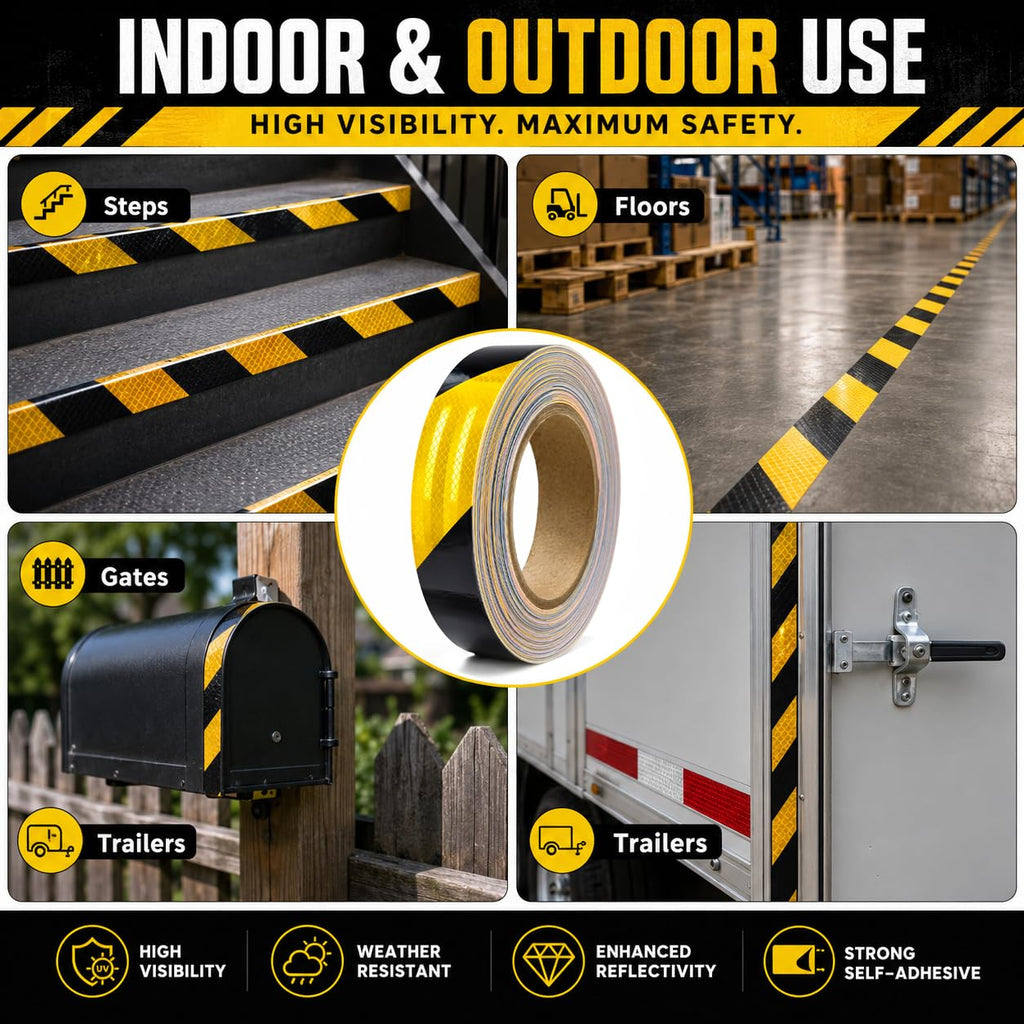 Black & Yellow Tape Roll(1in*33YD) Safety Stripe Waring Tape.Self Adhesive Hazard Tape with Diamond Reflective