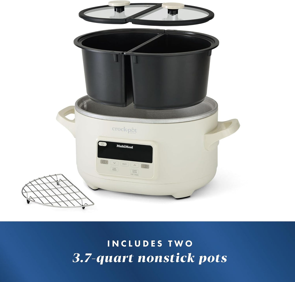 MultiMeal Multicooker and Programmable Slow Cooker with Bake Function, Create 2 Dishes Simultaneously, Two 3.7qt
