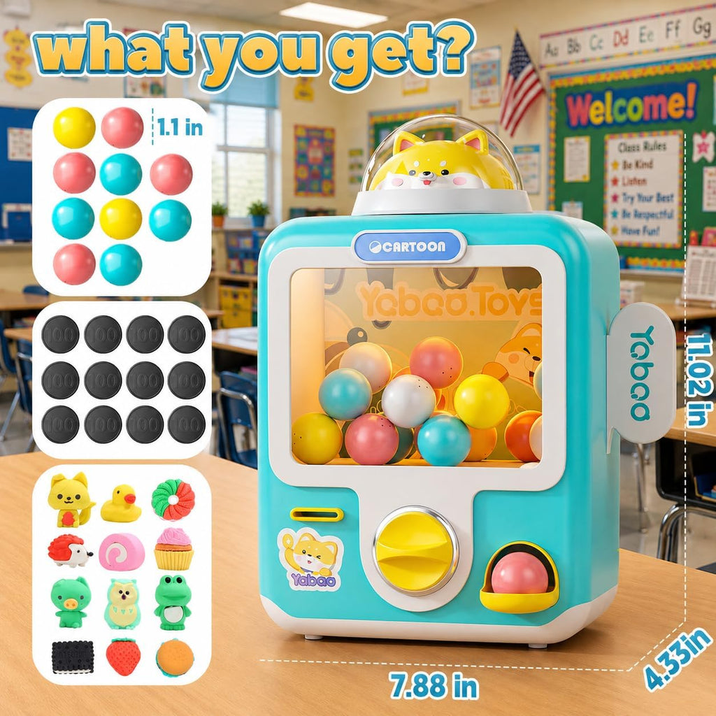 Gumball Machine for Kids with 10 Empty Eggs Capsule Vending Machine Erasers Operated Gumball Prize Machine Maker Game