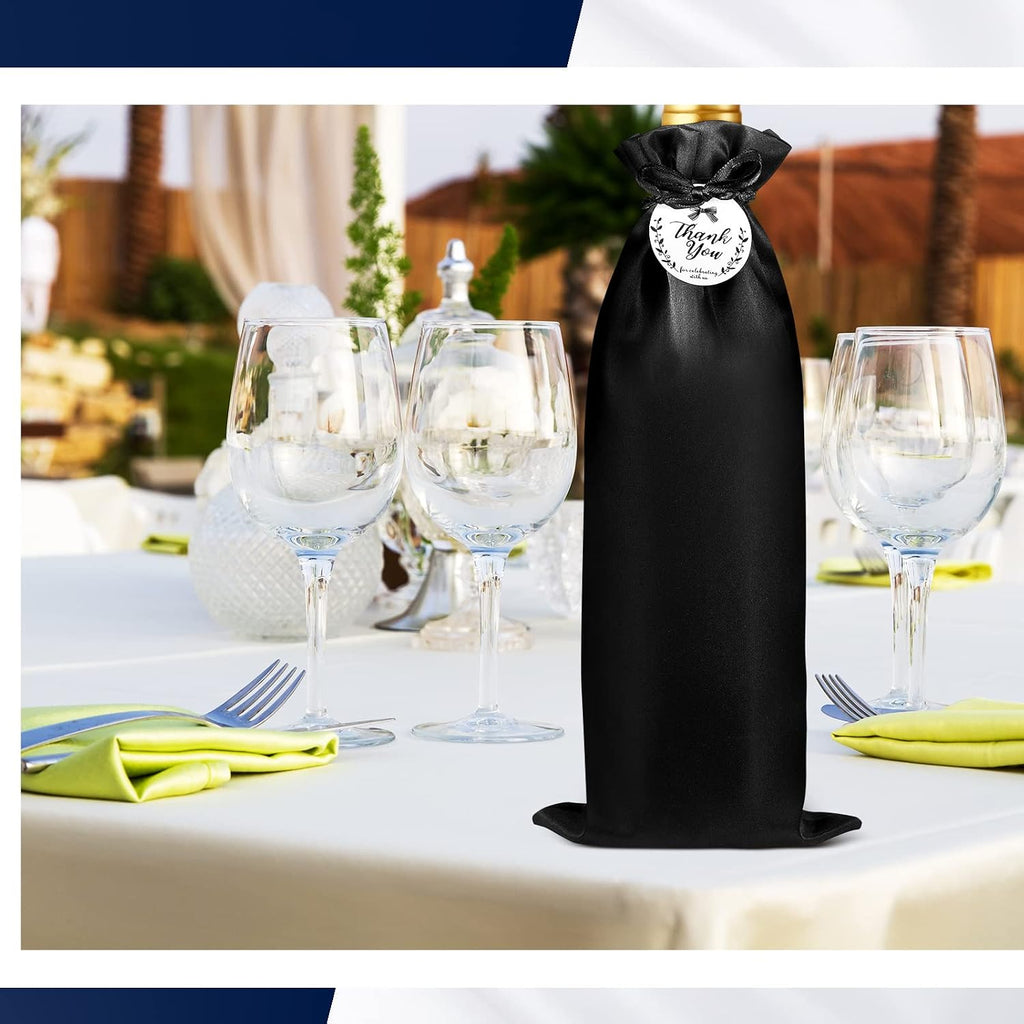 12 Pcs Black Satin Wine Gift Bags, Gift Giving