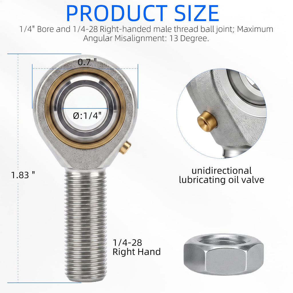YIFUOK POSB4 Rod End Bearing 1/4" Bore 1/4-28 Right Hand Thread