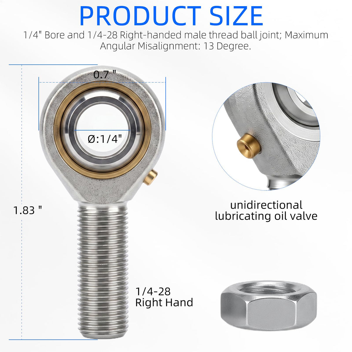 YIFUOK POSB4 Rod End Bearing 1/4" Bore 1/4-28 Right Hand Thread