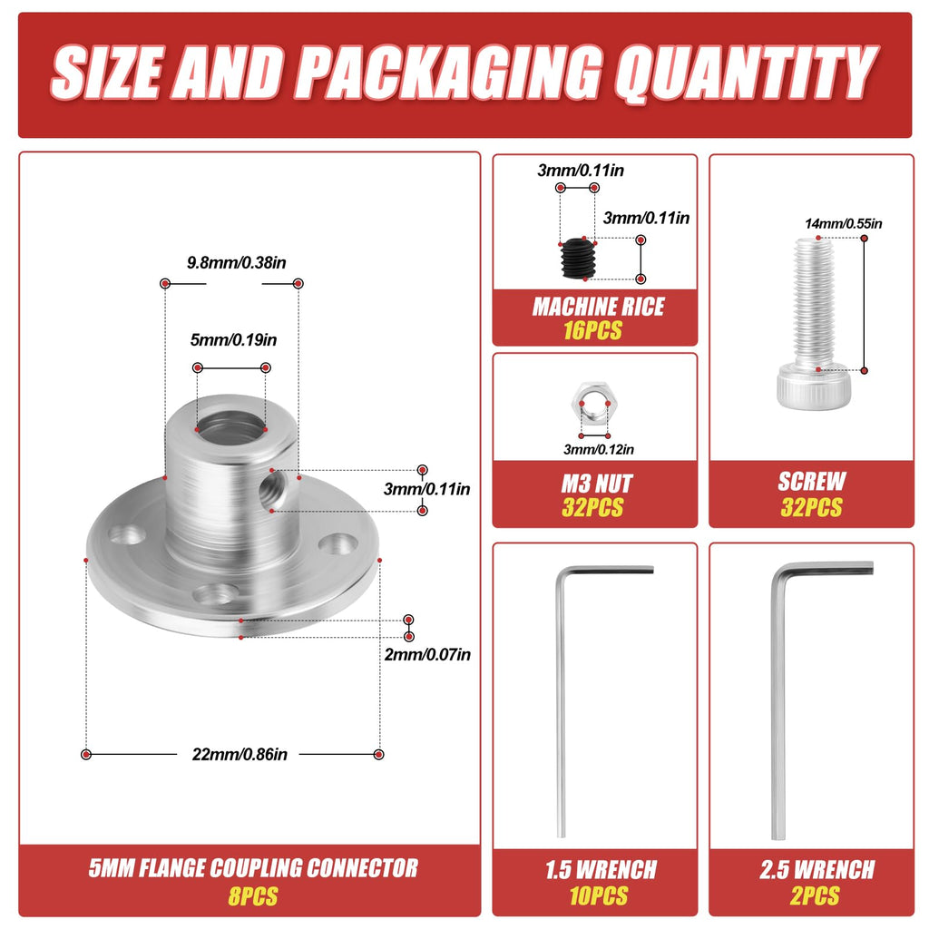 QCQIANG 8PCS 5mm Flange Coupling, Motor Shaft Coupler, Flanged Shaft Mount, for DIY Handmade Model
