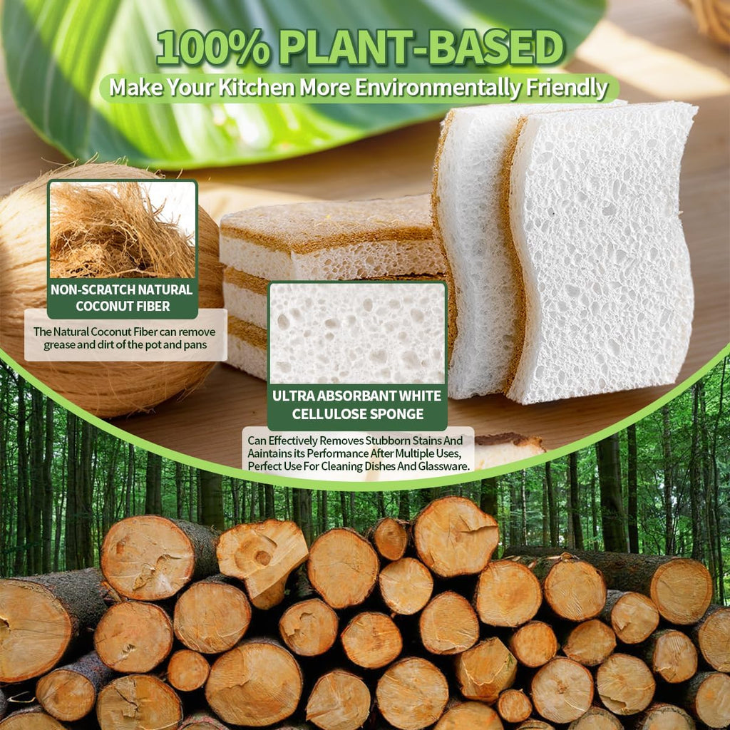 Sponges Kitchen Natural Dish Sponge Plant-Based Biodegradable Compostable