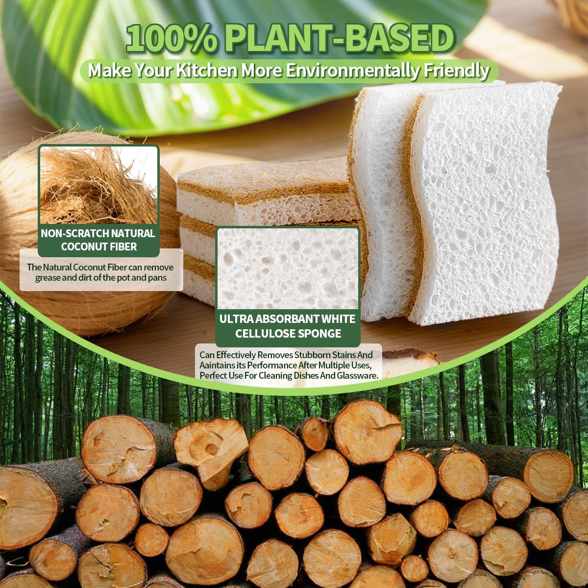 Sponges Kitchen Natural Dish Sponge Plant-Based Biodegradable Compostable