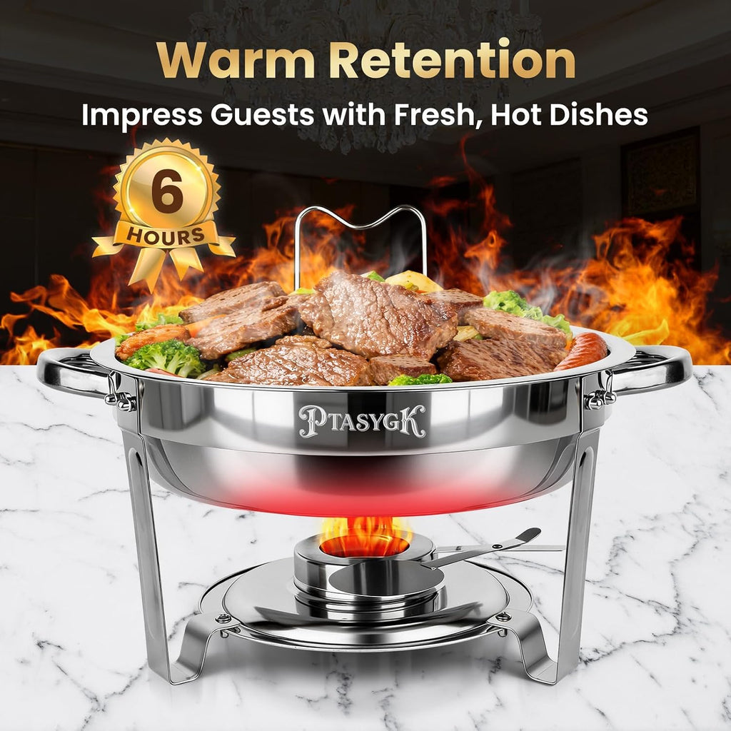 Round Chafing Dishes Buffet 3 Pack 5QT Silver Stainless Steel Lid
