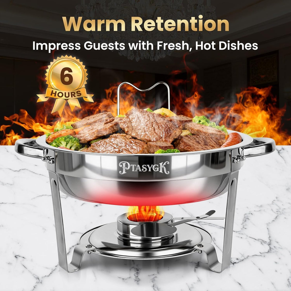 Round Chafing Dishes Buffet 3 Pack 5QT Silver Stainless Steel Lid