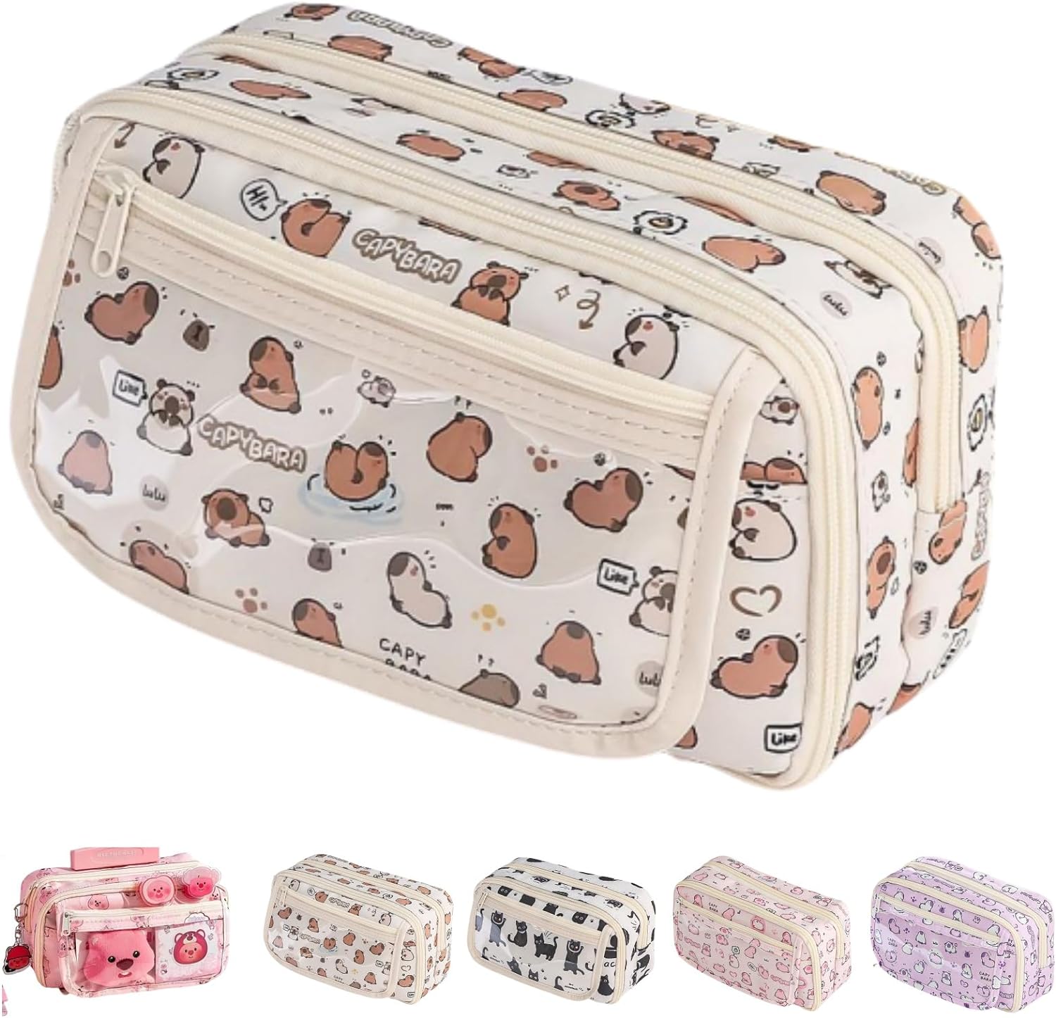 Cute Kawaii Pencil Case Pouch Cartoon Pen Box Holder Organizer for Office Workspace Supplies Desk Accessories Travel