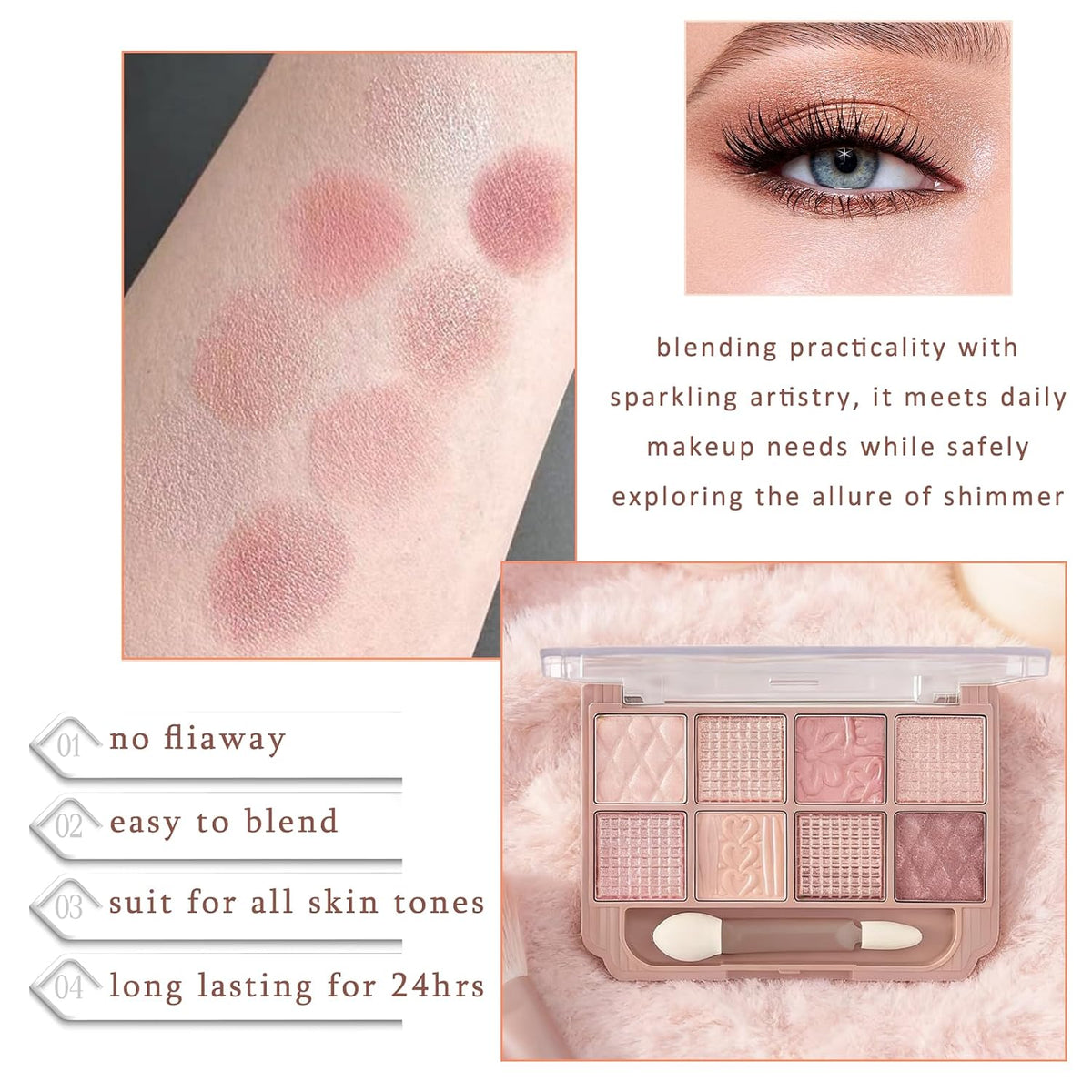 Brown and Pink Eyeshadow Palette Blendable Warm Shimmer Eyes Makeup Palette
