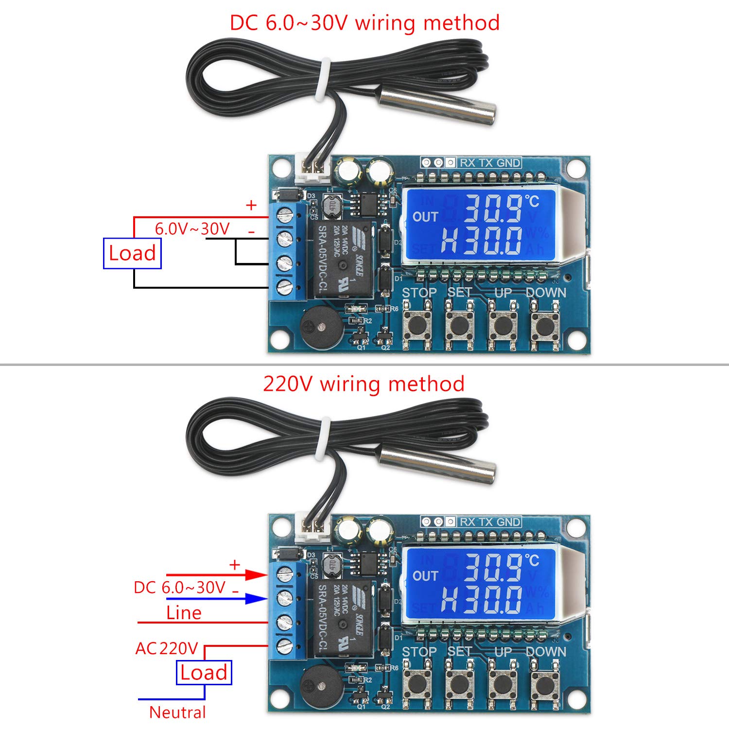 Electronic Thermostat Controller, DC 6-30V 24V Digital Temperature Control Board -50 to +110 Degree Celsius High