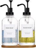 Glass Soap Dispenser with Pump, Dish and Hand Soap Dispenser for Kitchen Bathroom Set, Clear Glass Dispenser Set of 2