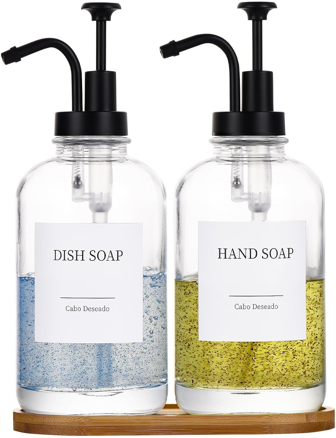 Glass Soap Dispenser with Pump, Dish and Hand Soap Dispenser for Kitchen Bathroom Set, Clear Glass Dispenser Set of 2