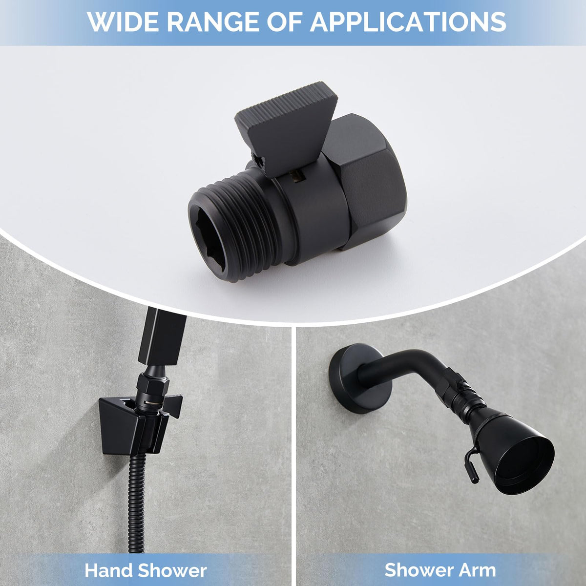 Angle Simple Shower Shut Off Valve, Flow Adjuster, Matte Black, 2 Pack