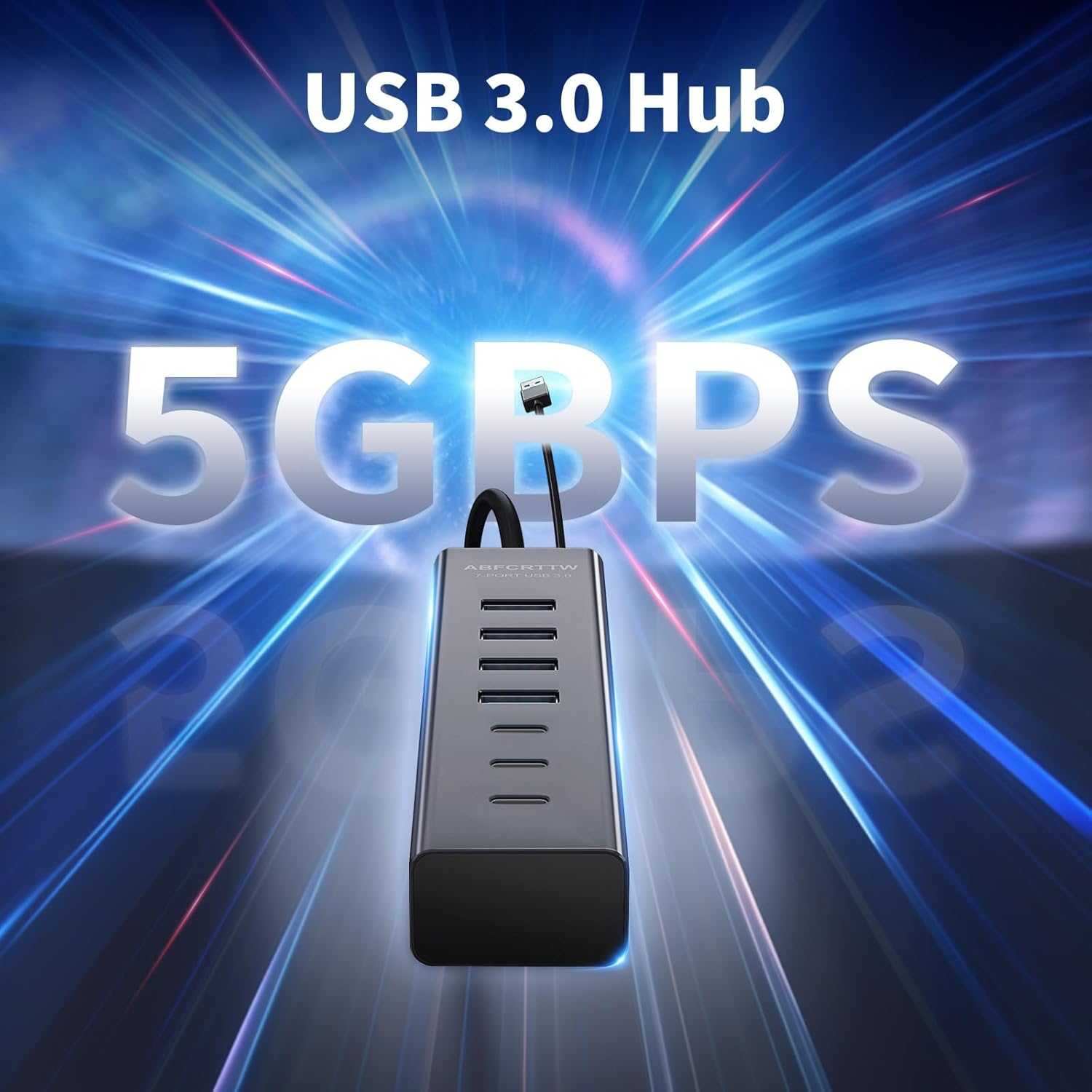 4Ft 7-Port USB Hub 3.0 for Desktop, 4 USB-A & 3 USB-C Ports Aluminium 5Gbps USB Extender Hub, USB Splitter, USB Hub