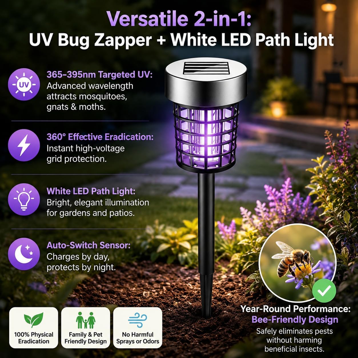 2026 Bug Zapper Solar Mosquito Zapper Outdoor 4PCS | Mosquito Repellent Outdoor,Mosquito Trap Used to Keep Gnat Small