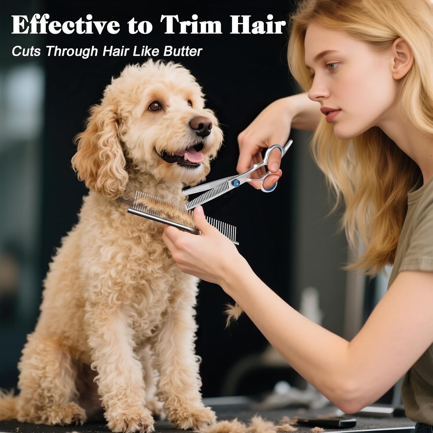 Professional 4 in 1 Dog & Cat Grooming Scissors Kit with Safety Round Tips,Sharp & Durable,Dog Shears for Grooming
