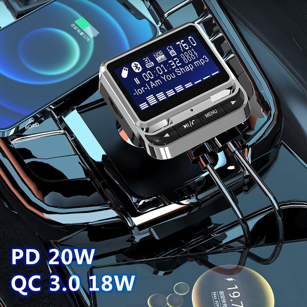 Bluetooth FM Transmitter for Car, Wireless Radio Adapter, 38W [PD 20W + QC 3.0], Handsfree Auto Kit with Remote