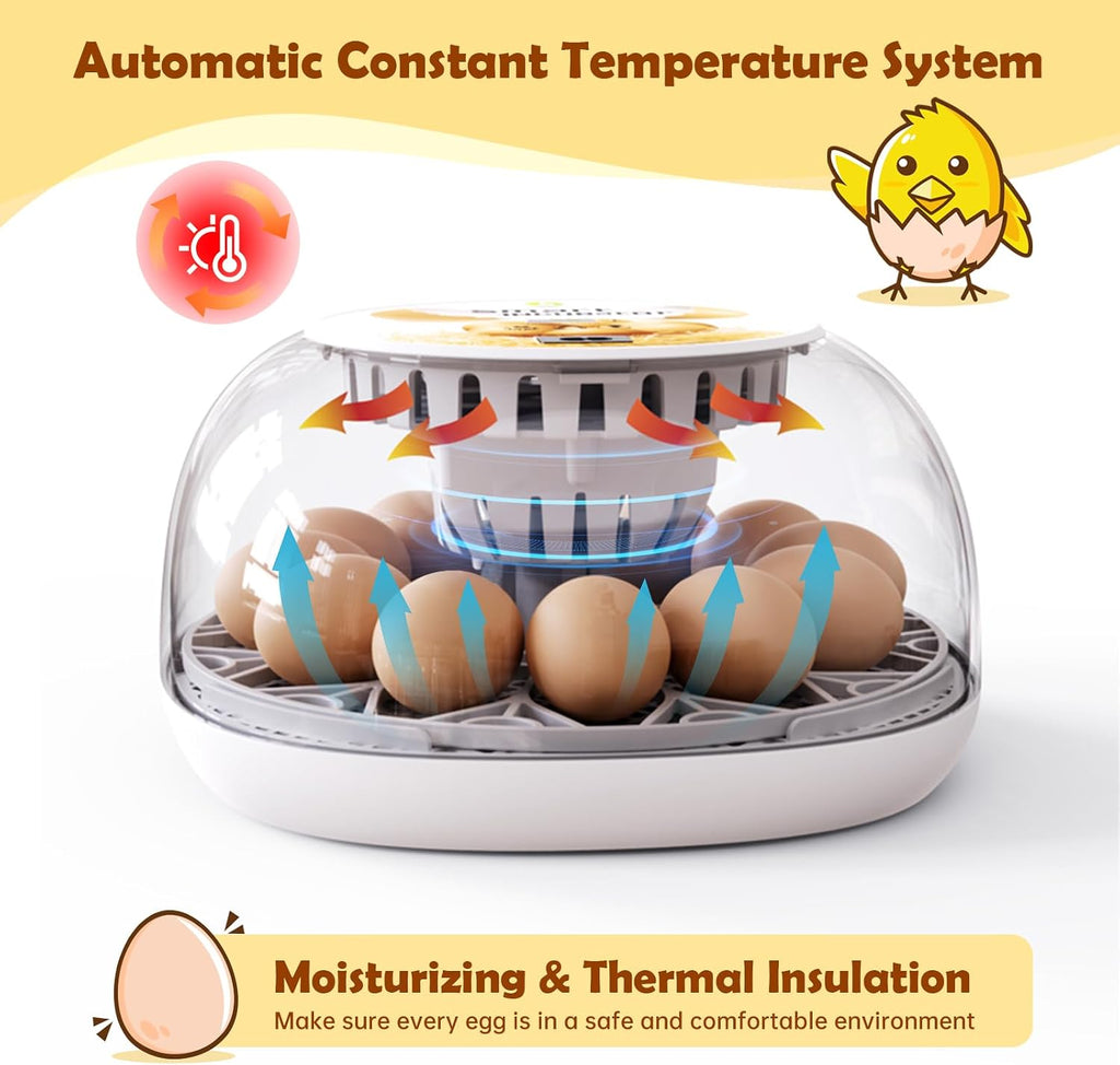 Egg Incubator for Hatching Chicks, Automatic Egg Turner Holds 12 Eggs