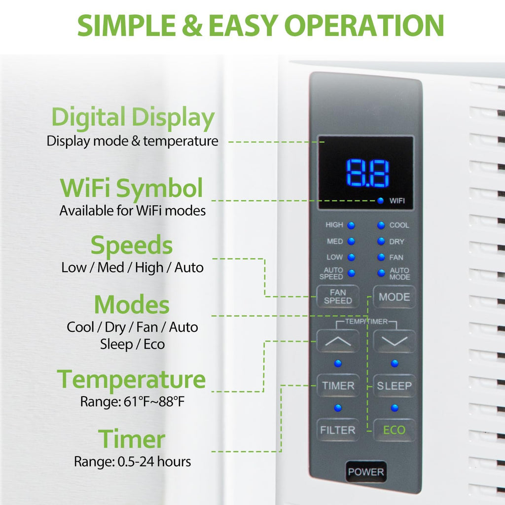 WiFi Enabled 6,000 BTU Window Air Conditioner, Smart Window AC Unit with Remote, Energy Saving, Easy Install Kit