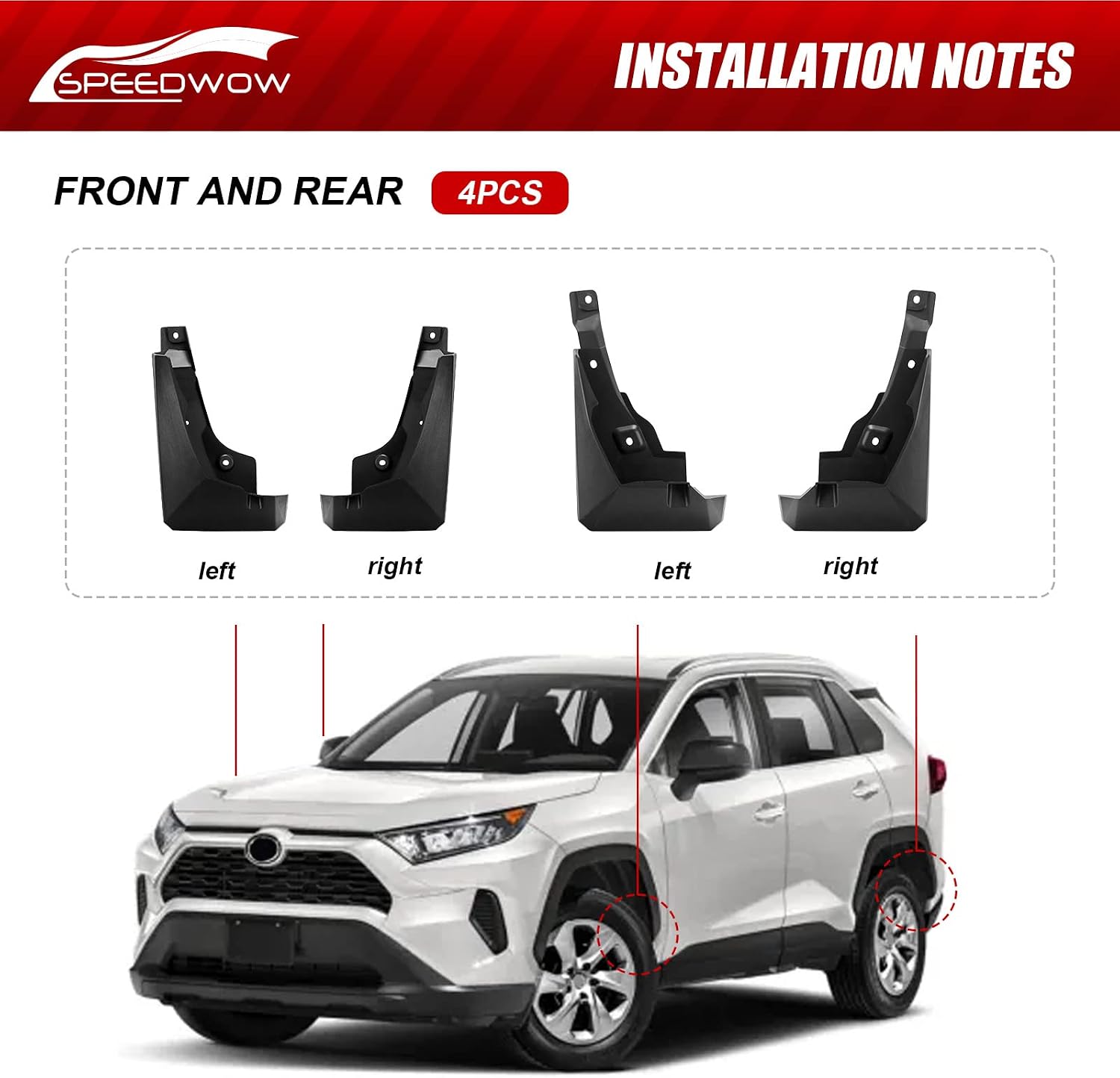 Mud Guards Front and Rear 4Piece Splash Guards Fender Fit for Toyota RAV-4 2019-2022.（No Drilling Required）