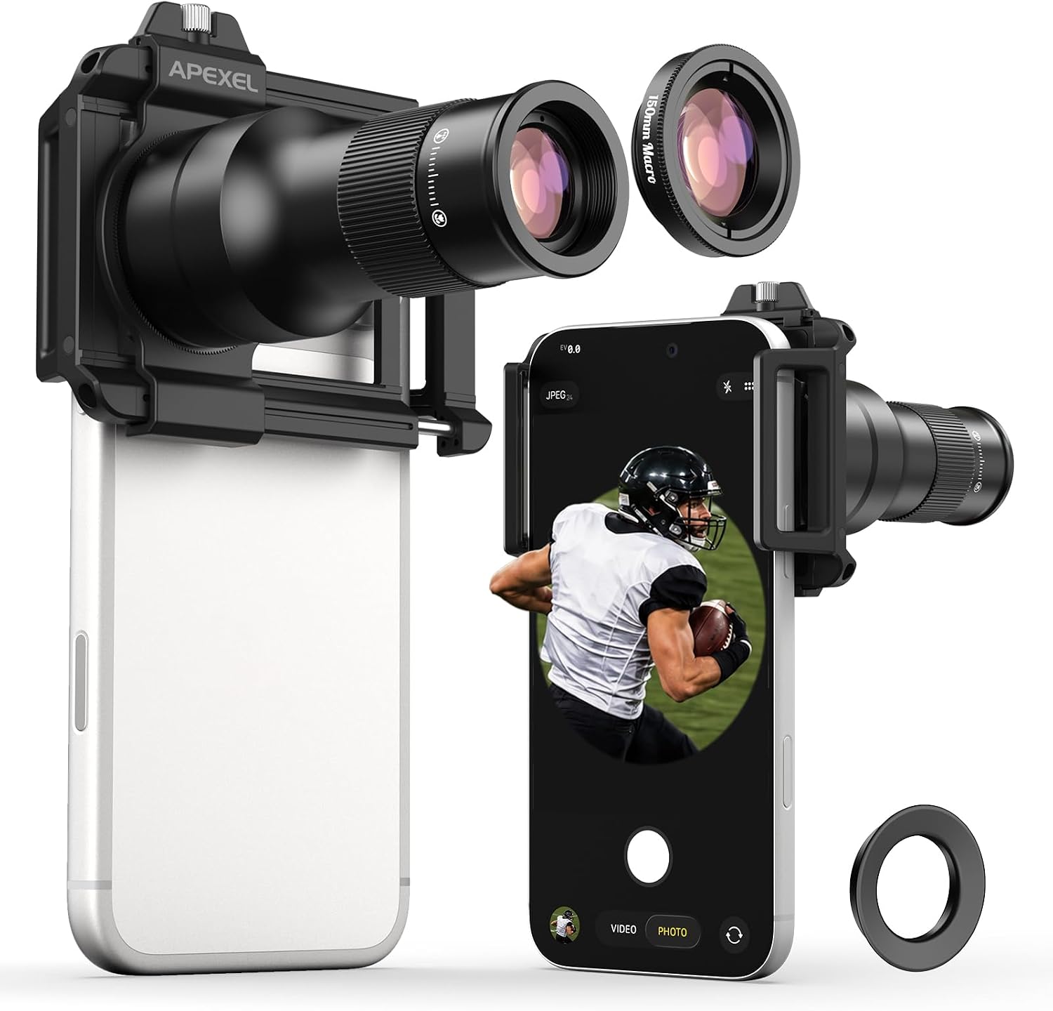 2-in-1 Telephoto Lens & 150mm Macro Lens for | 6X Telephoto and Macro Lens Kit with Universal Clip | Compatible with