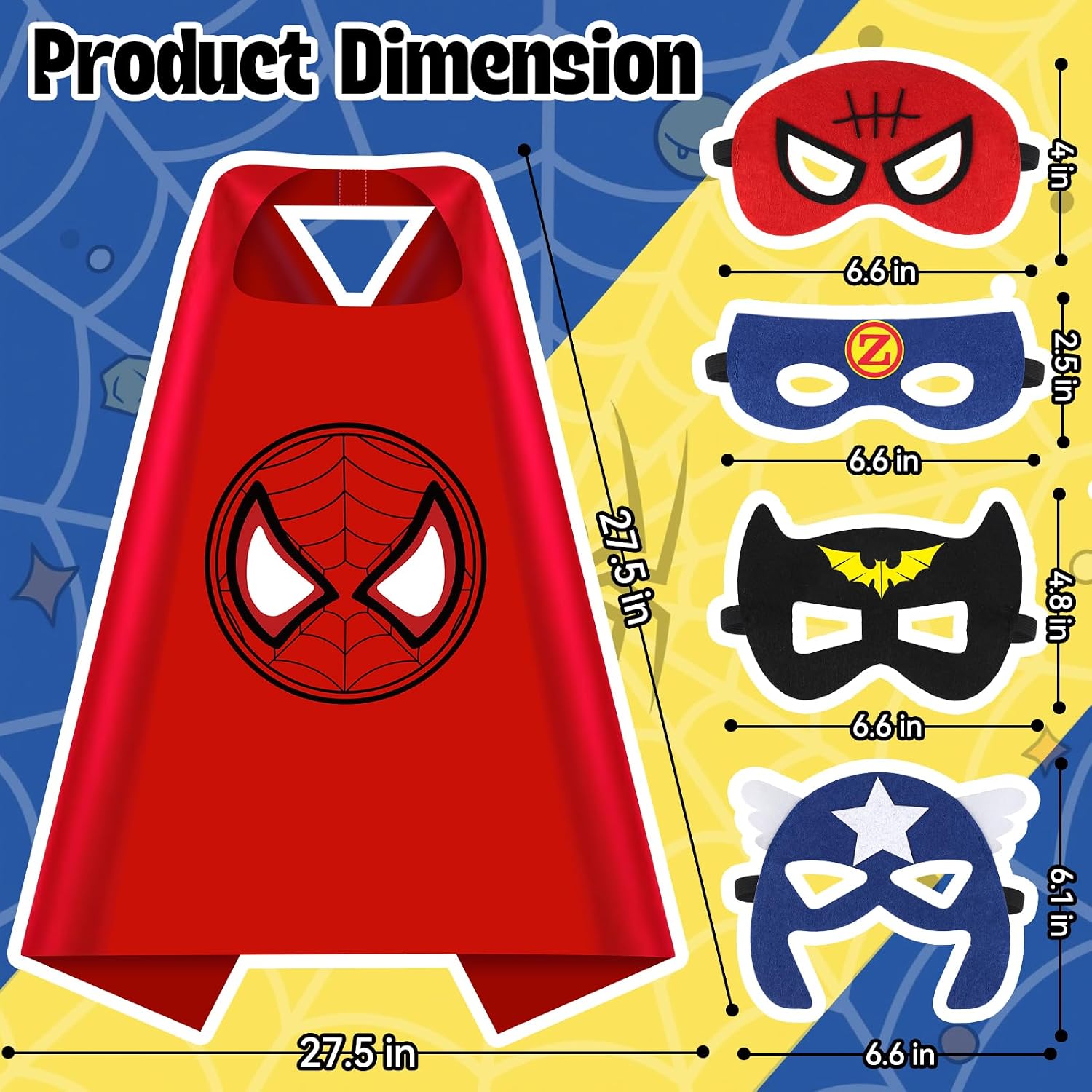 Superhero Capes with Finger Lights, Masks Dress Up for Kids 3-12 | 4 Capes, 4 Masks, 8 Lights for Halloween Costumes
