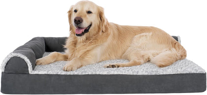 Orthopedic Dog Bed for Large Dogs w/ Removable Bolsters & Washable Cover, For Dogs Up to 95 lbs - Two-Tone Plush Faux