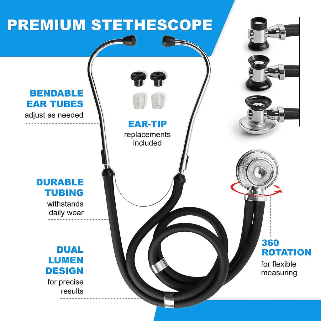 KB-9397-BK Stethoscope Case, Supplies Included, Black with Multiple Compartments, Portable and Lightweight First Aid