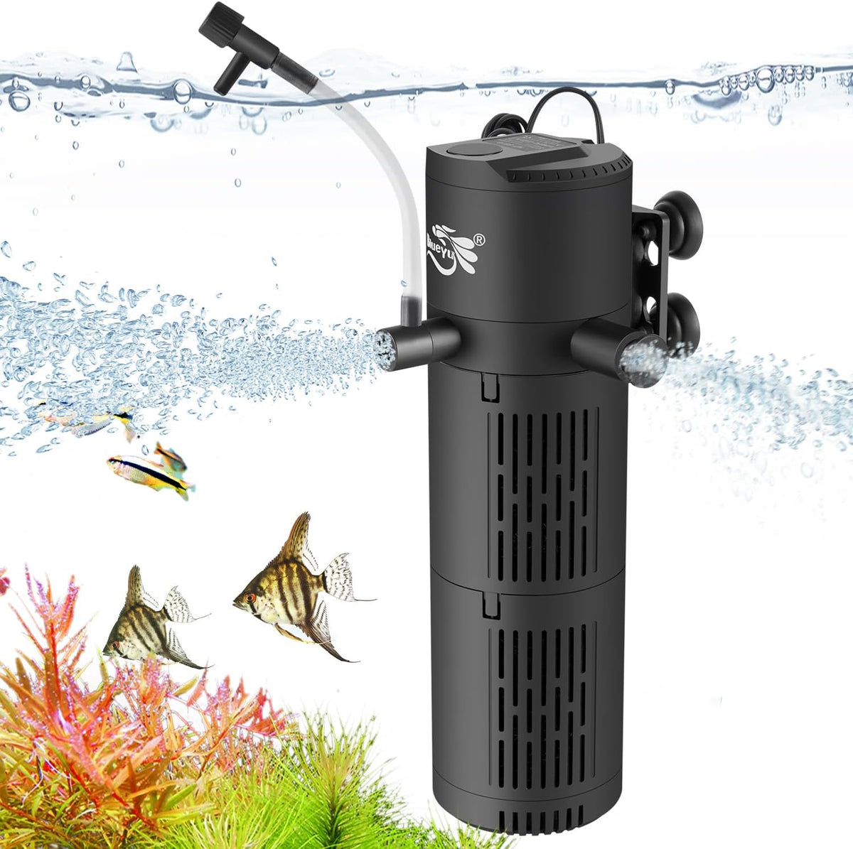 Aquarium Filter, Fish Tank Filter 4-in-1 for 30-80 Gallon Tanks, Submersible Internal Filter with Wave-Maker