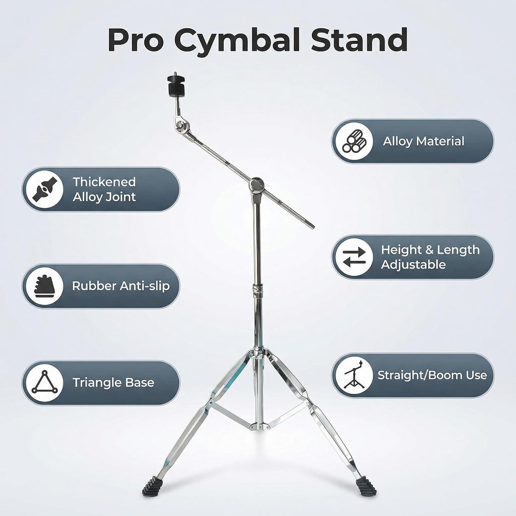 Cymbal Stand, Drum Hardware, Adjustable, Heavy Duty, Non-Slip, Sturdy Straight & Boom Combo, Double Braced Legs