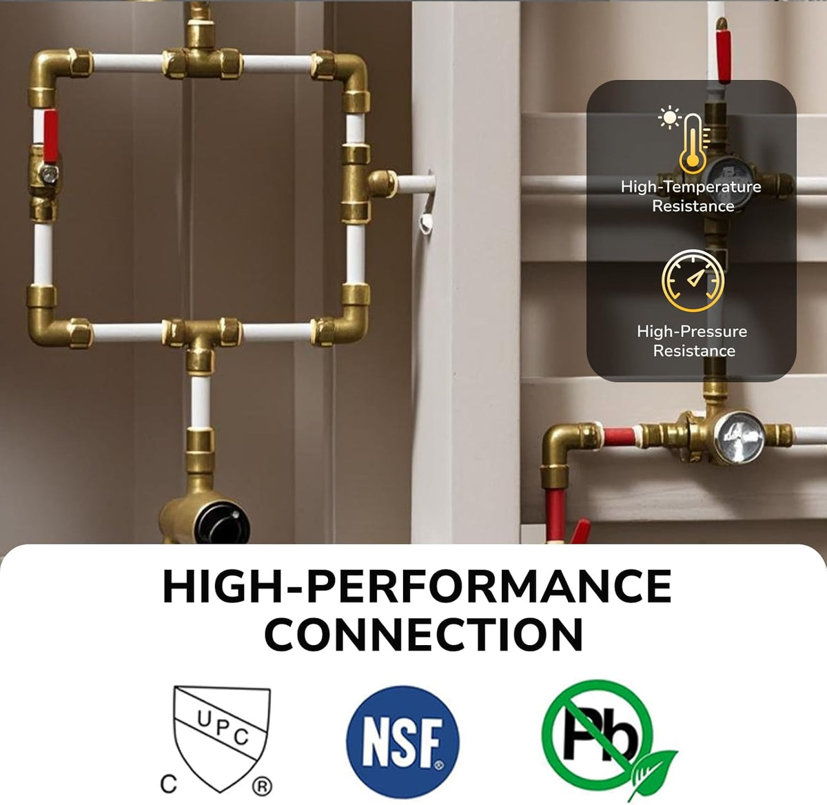 1/2" Pex Tee Pushfit, Push to Connect Brass Plumbing Fitting for Copper, CPVC, PEX Pipe, Brass Pex Fitting with