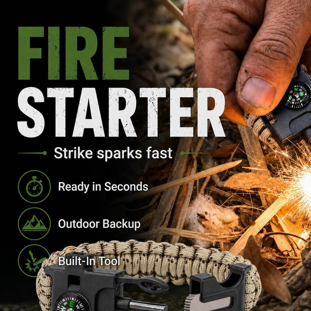 Sports Whistle, 6-in-1 Survival Whistle with Compass & Fire Starter | ABS Plastic & Paracord, Compact Wristband