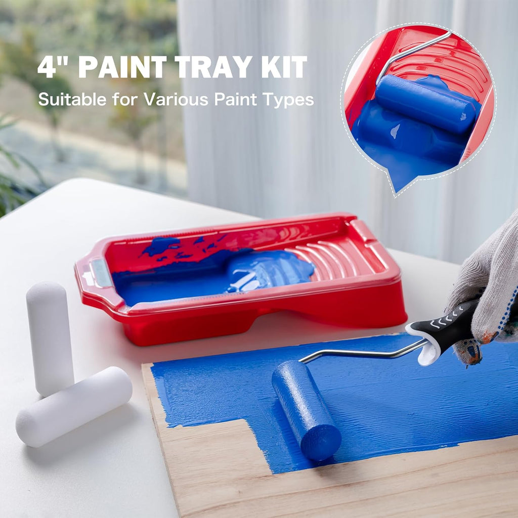 11-Piece Foam Paint Roller Kit, 4-Inch Roller with Ergonomic Handle, Magnetic Paint Tray & Liners, High-Density Foam