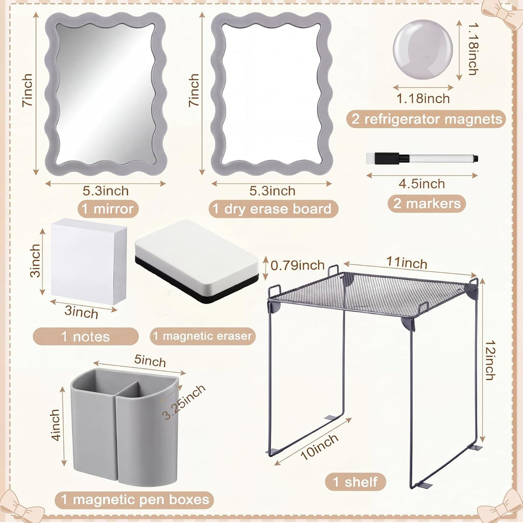 12 Pcs Gray Locker Accessories Kit with Locker Shelf Magnetic Mirror Magnetic Pen Holder Whiteboard Marker Eraser