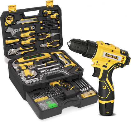 Tool Kit Box Drill Set with 12V Power Cordless Drill 299-Piece Tool Kit for Home Tool Set Storage Case with Drawer