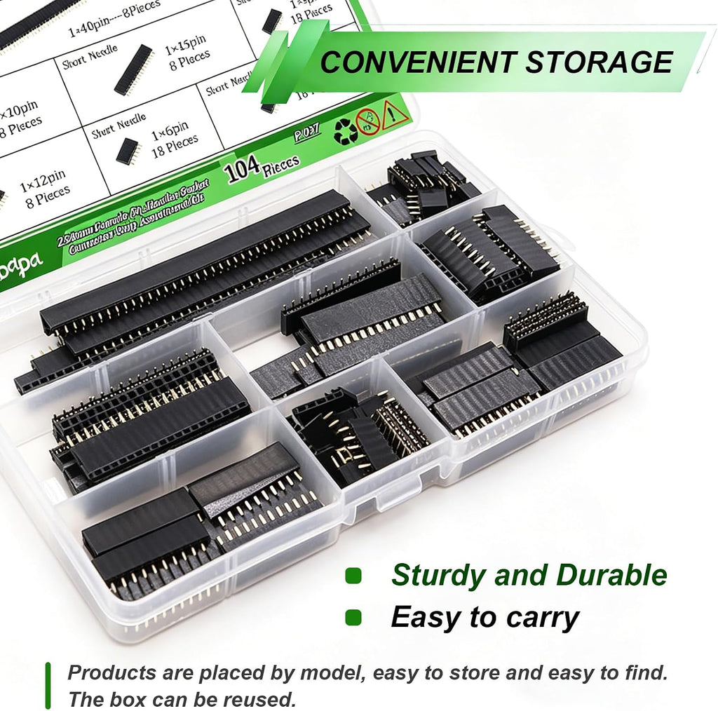 104PCS 2.54mm Male and Female Pin Header Connector Assortment Kit