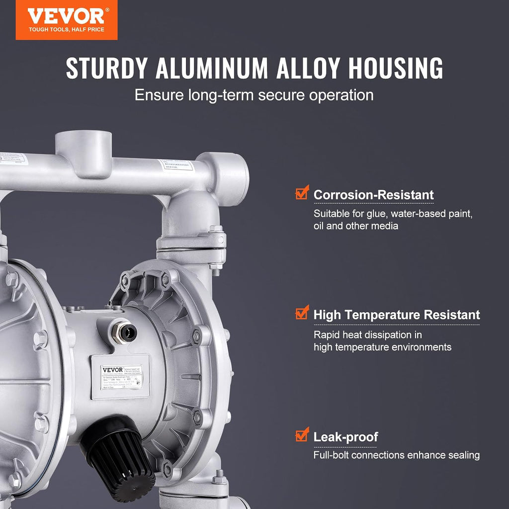 VEVOR Air Operated Double Diaphragm Pump 44 GPM Max 115 PSI Transfer Pump