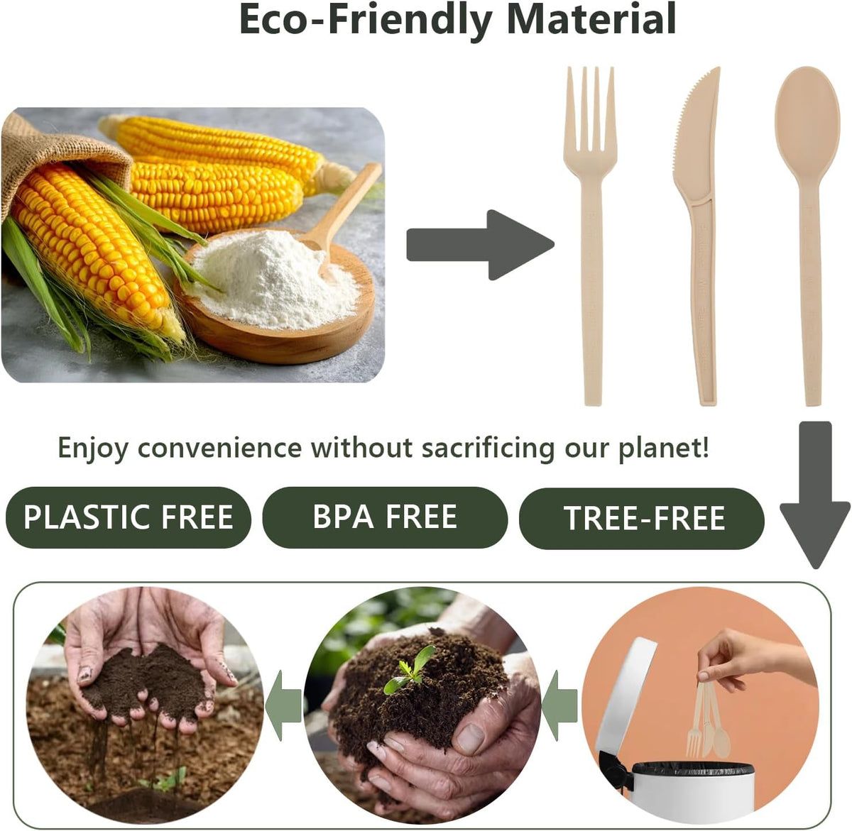 Disposable Silverware Bulk Heavy-Duty 150 Pcs, Compostable Forks, Spoons and Knives, Disposable Cutlery Set