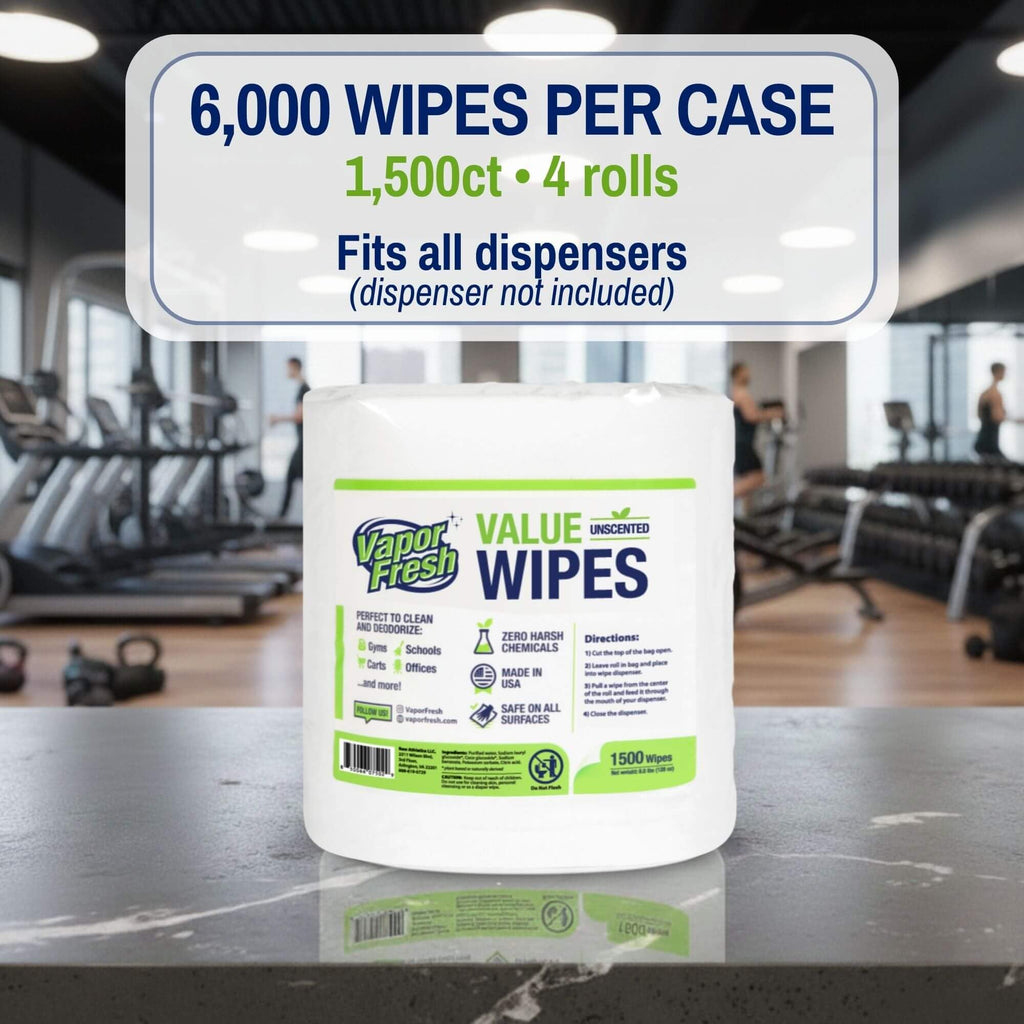 Value Wipes For Gym Equipment, 1500 Count, 4 Rolls