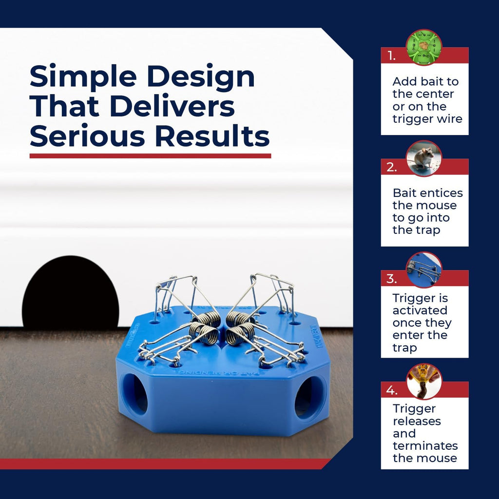 Reusable Multi-Catch Mouse Trap, Indoor/Outdoor - Black | 4-in-1 reusable snap design catches up to 4 mice without