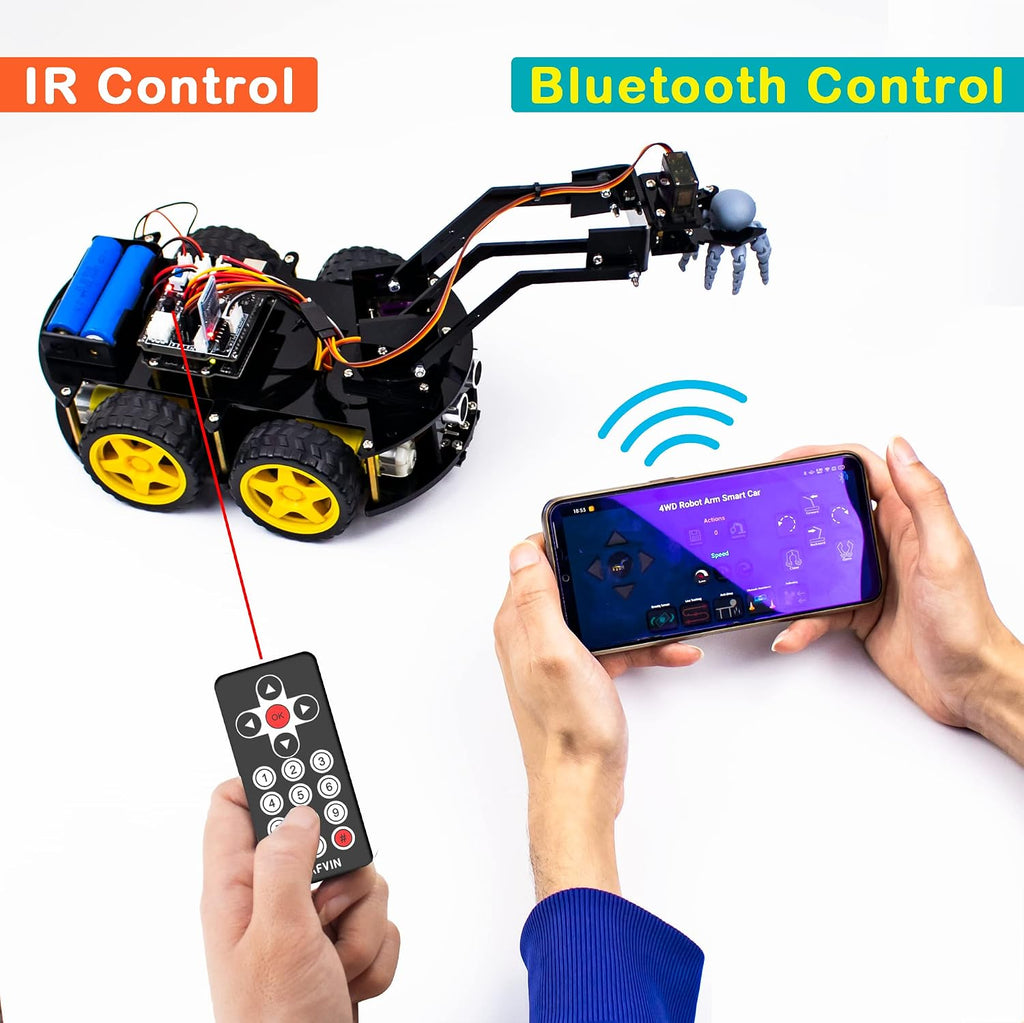 Mechanical 4WD Robot Arm Smart Car Kit - STEM/Graphical Programming Robot Car Compatible with Arduino IDE - Tutorial