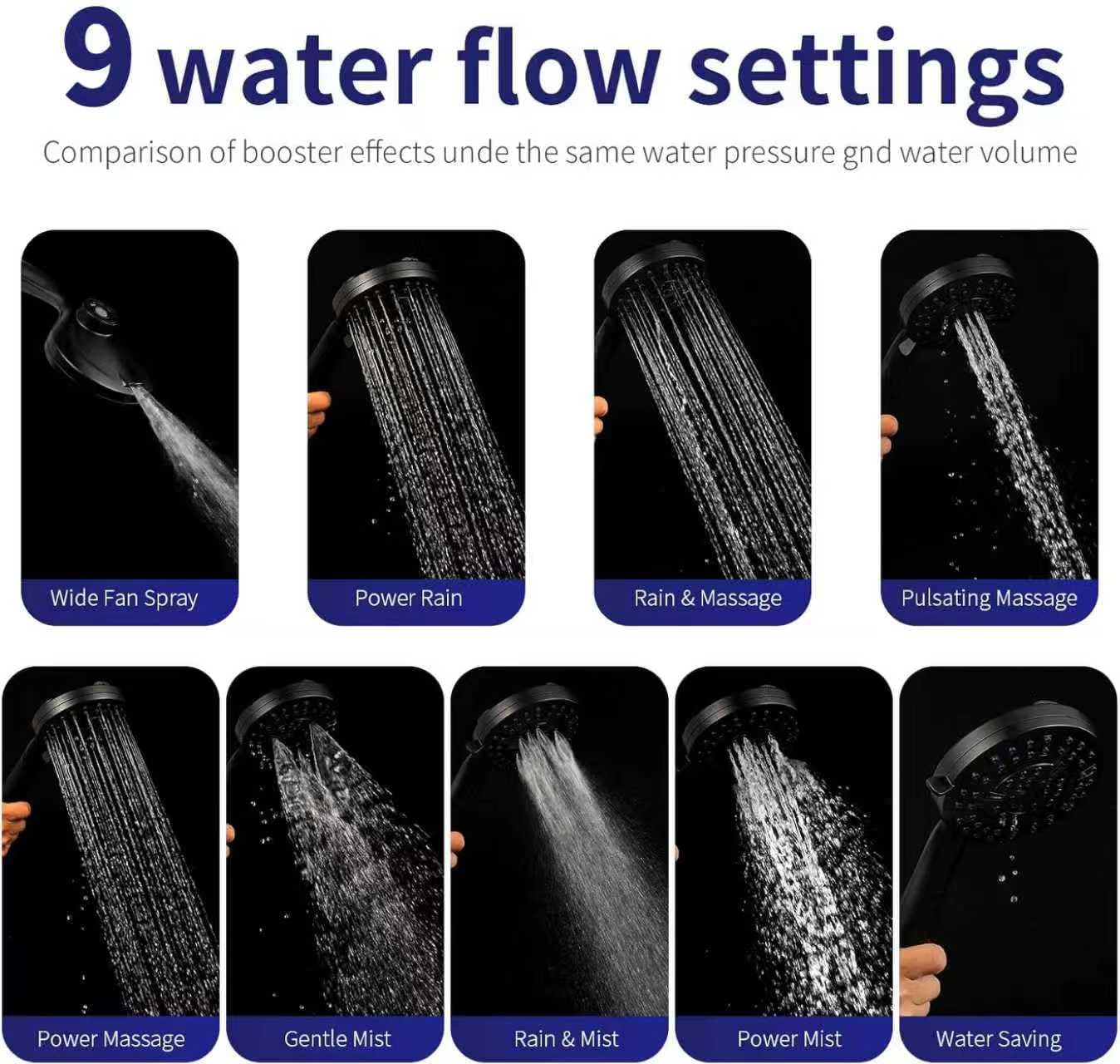 Filtered Shower Head with Handheld, Magnetic Adjustable, Matte black | High Pressure 9 Spray Modes, Hard Water
